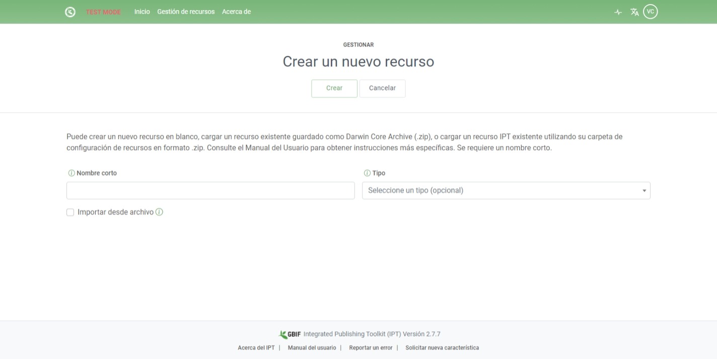 Crear un nuevo recurso